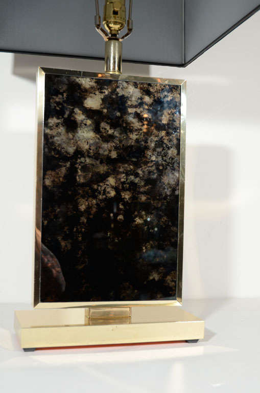 Modern Architectural Brass Lamp with Reflective Tortoise Plexi For Sale