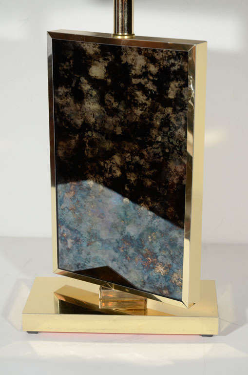 Modern Architectural Brass Lamp with Reflective Tortoise Plexi For Sale