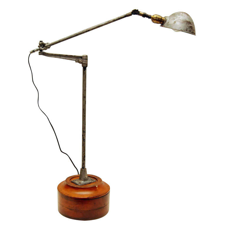 Articulated Lamp on Wooden Base For Sale