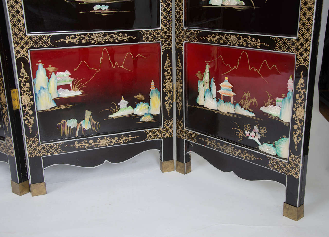 Vintage Chinoiserie Lacquered Coromandel Screen Room Divider 3