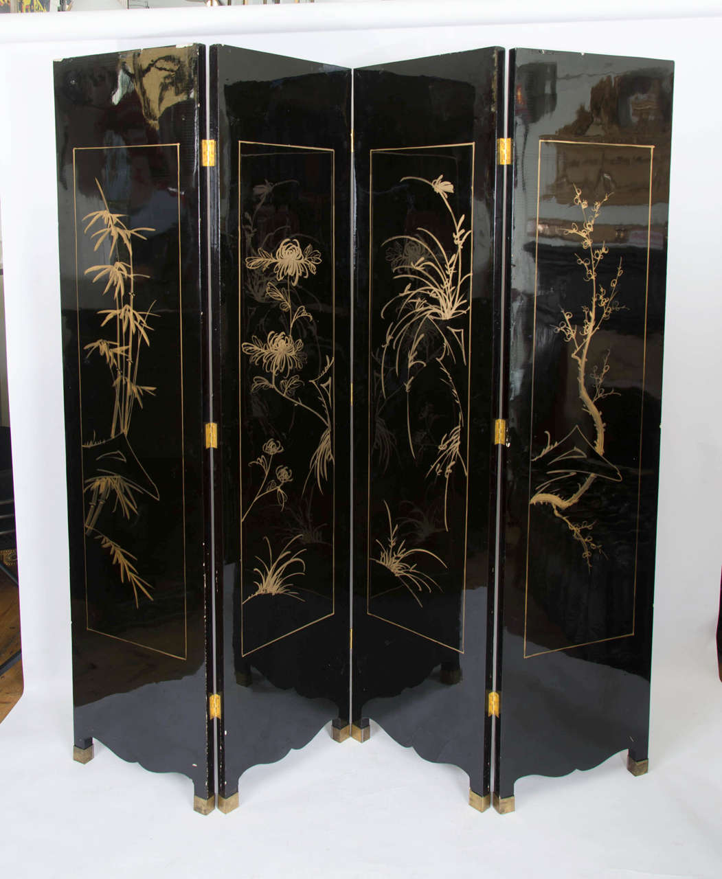 Vintage Chinoiserie Lacquered Coromandel Screen Room Divider 5