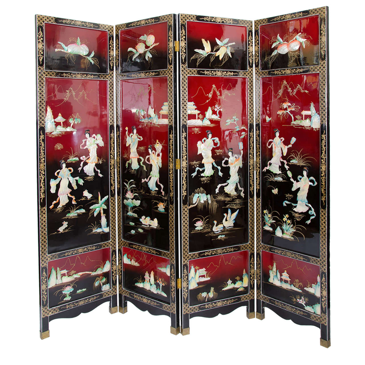 Vintage Chinoiserie Lacquered Coromandel Screen Room Divider