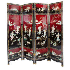 Vintage Chinoiserie Lacquered Coromandel Screen Room Divider