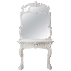 Ornate Rococo Pine & Gesso Fire Surround & Mirror Mantelpiece