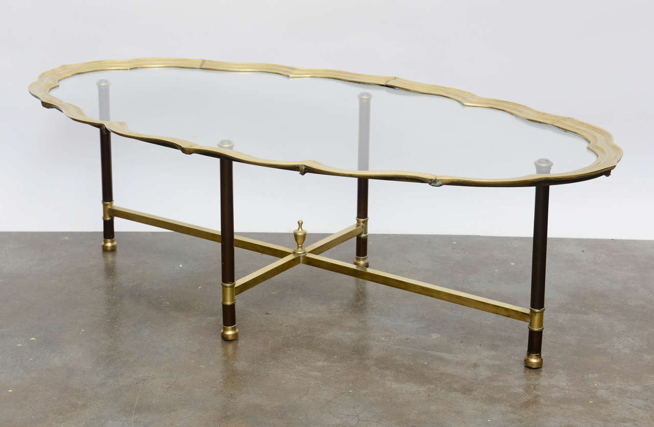 Very stylish Mid-Century Modern brass cocktail table with scalloped top, in two pieces.