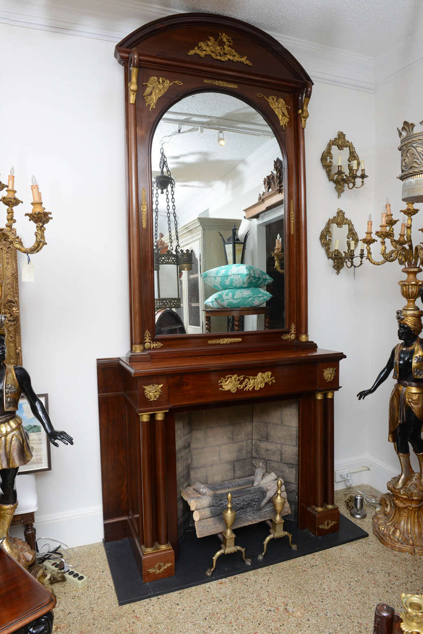 Huge French Empire Mantel and Mirror, Mahogany with Ormolu, circa 1900