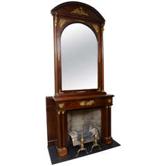 Huge French Empire Mantel and Mirror, Mahogany with Ormolu, circa 1900