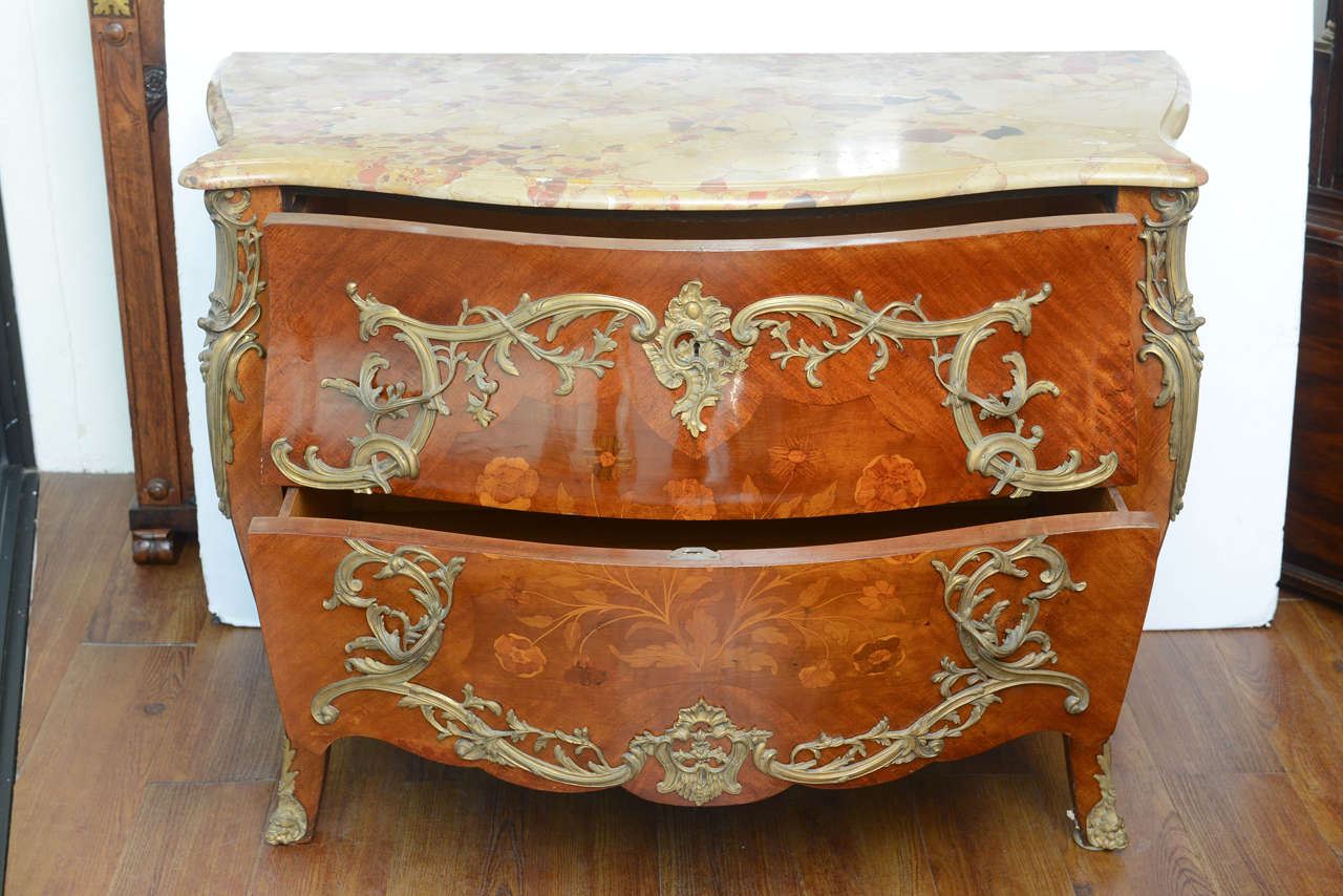 French Louis XV Style Commode with Marquetry and Ormolu, circa 1900 1