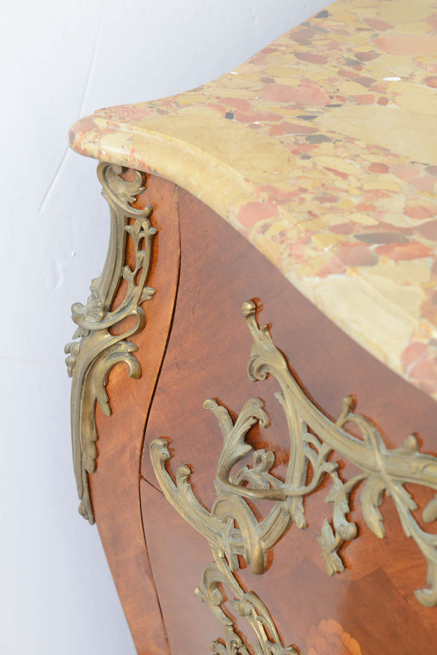 French Louis XV Style Commode with Marquetry and Ormolu, circa 1900 3