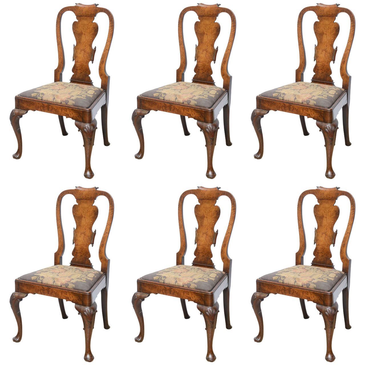 Set of Six Georgian Side Chairs with Needlepoint Seats, circa 1900
