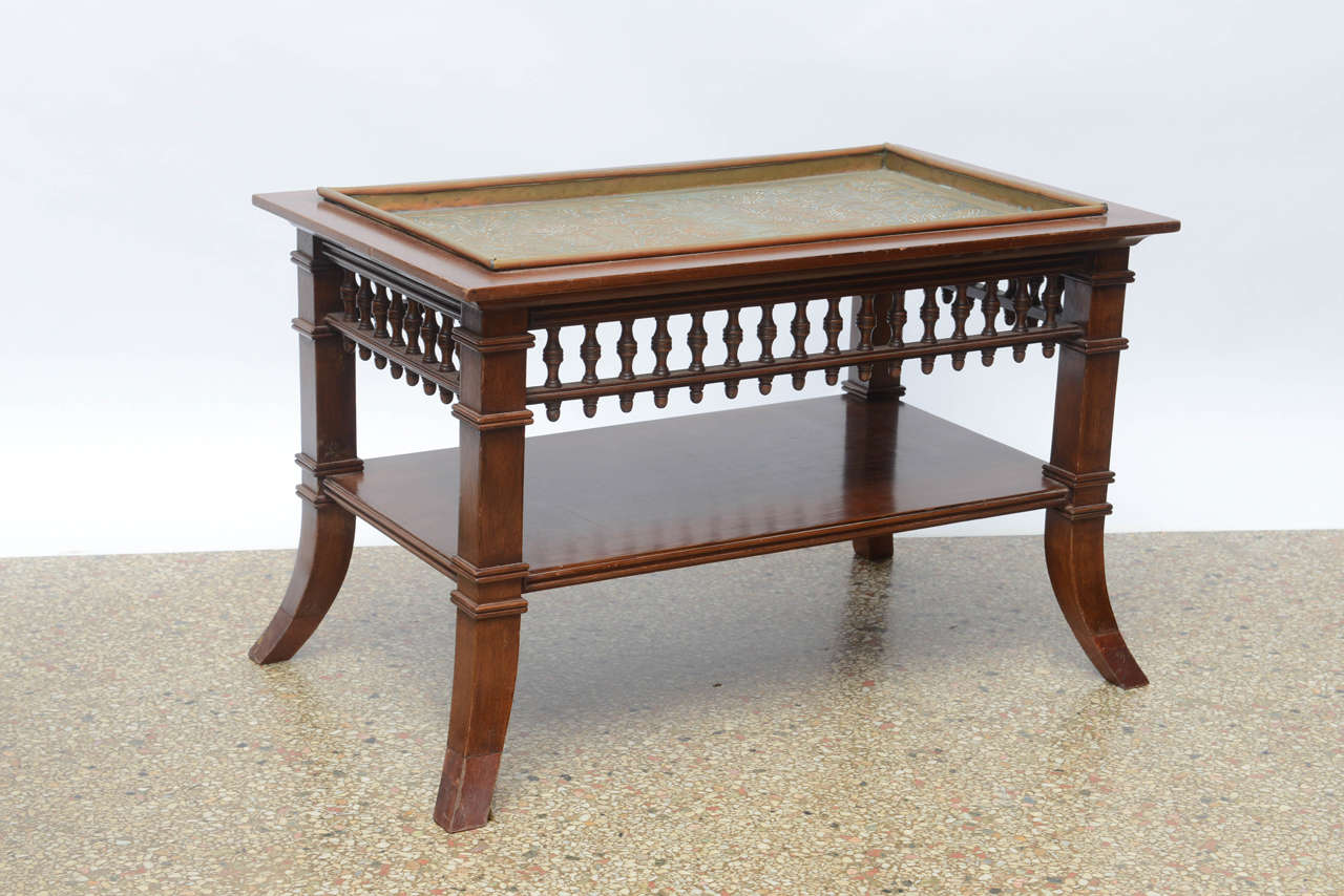 Wonderful, serviceable low table with removable rectangular tray and additional surface with a lower shelf.  Original restored finish

Originally $ 600.00