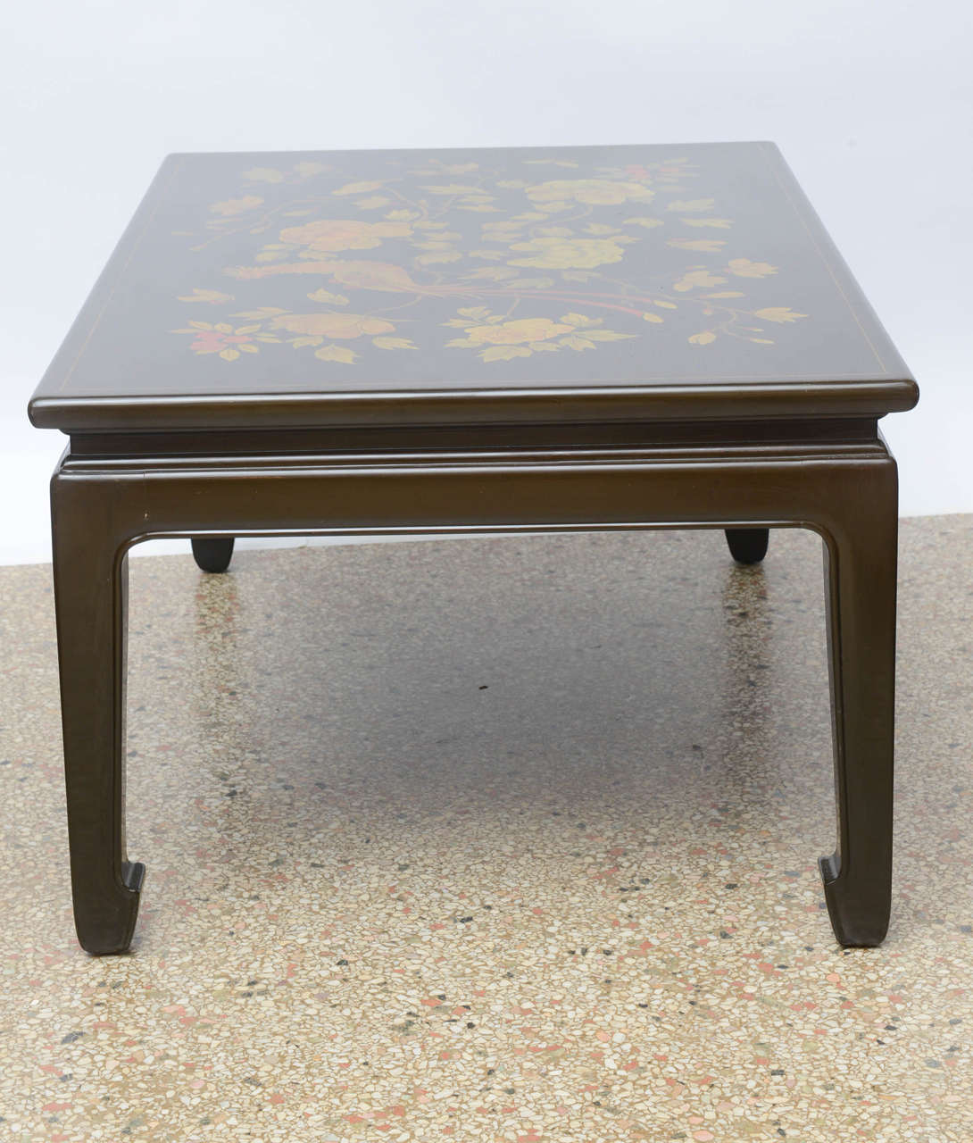 Birch Chinese Low Lacquered Table, Hand-Decorated, 20th Century