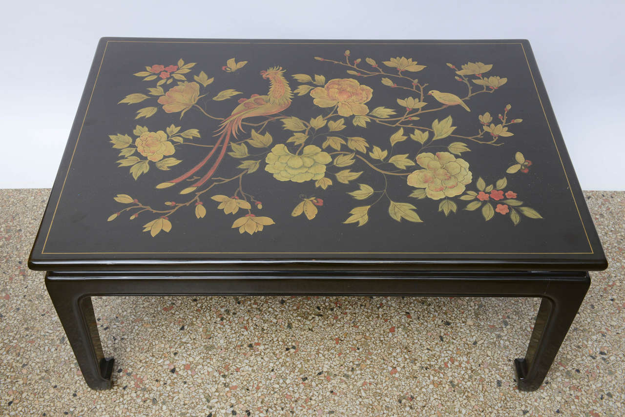 Chinese Low Lacquered Table, Hand-Decorated, 20th Century 3