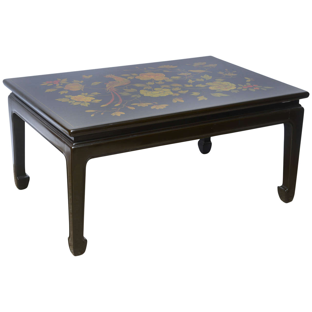 Chinese Low Lacquered Table, Hand-Decorated, 20th Century
