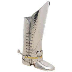 Vintage Nickel-Plated Italian Umbrella Stand Shaped as a Boot