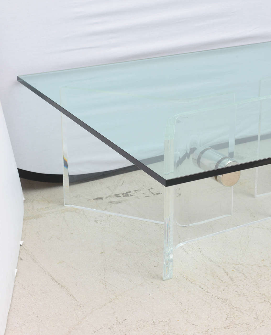 Mid-Century Modern Coffee Table with Lucite and Chrome Base Style of Karl Springer