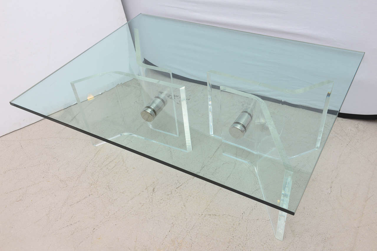 Coffee Table with Lucite and Chrome Base Style of Karl Springer 2