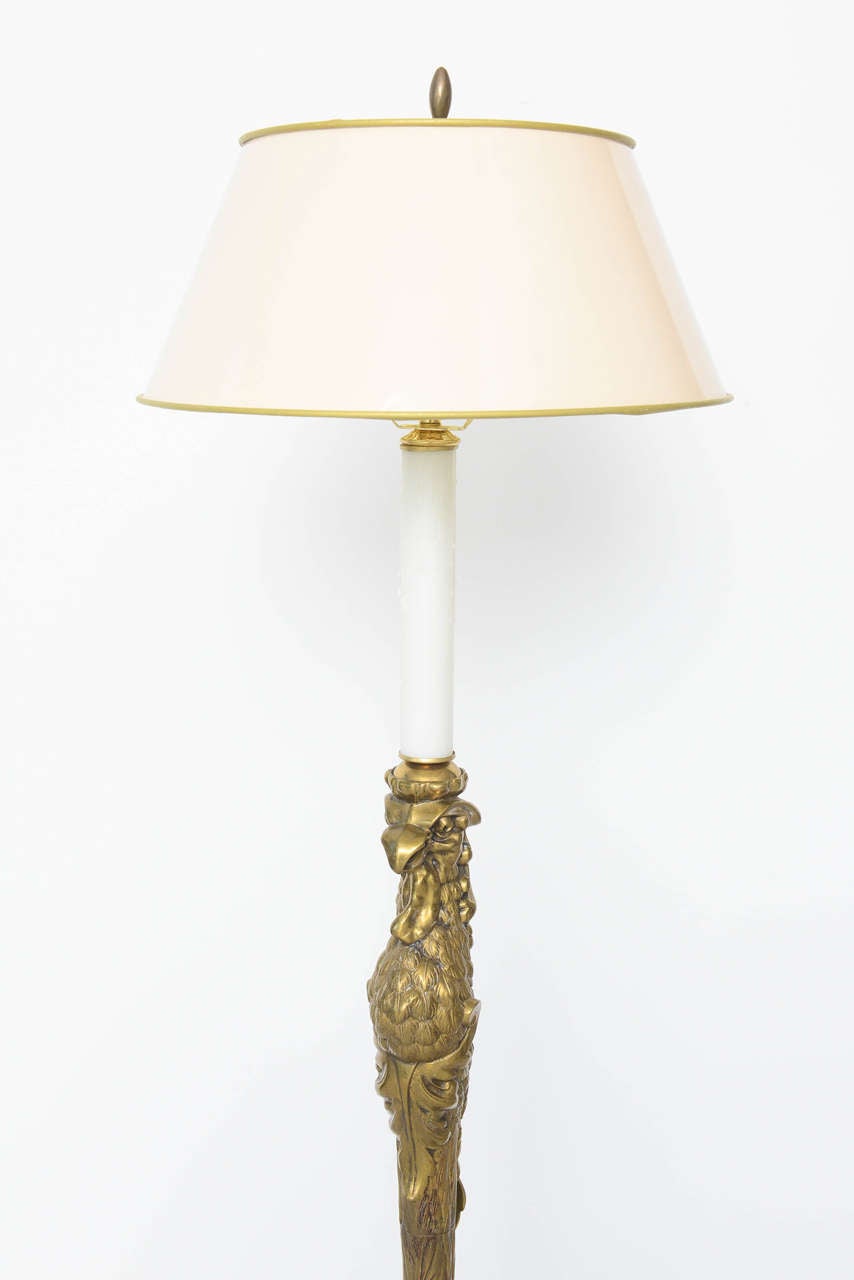 19th Century P.E. Guerin French Brass Floor Lamp with Eagle Motif