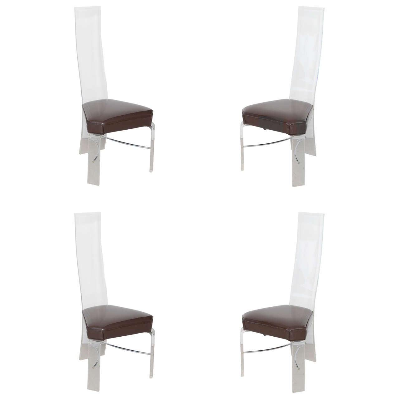 Set of Four Alessandro Albrizzi Lucite and Chrome Chairs