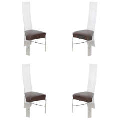 Set of Four Alessandro Albrizzi Lucite and Chrome Chairs
