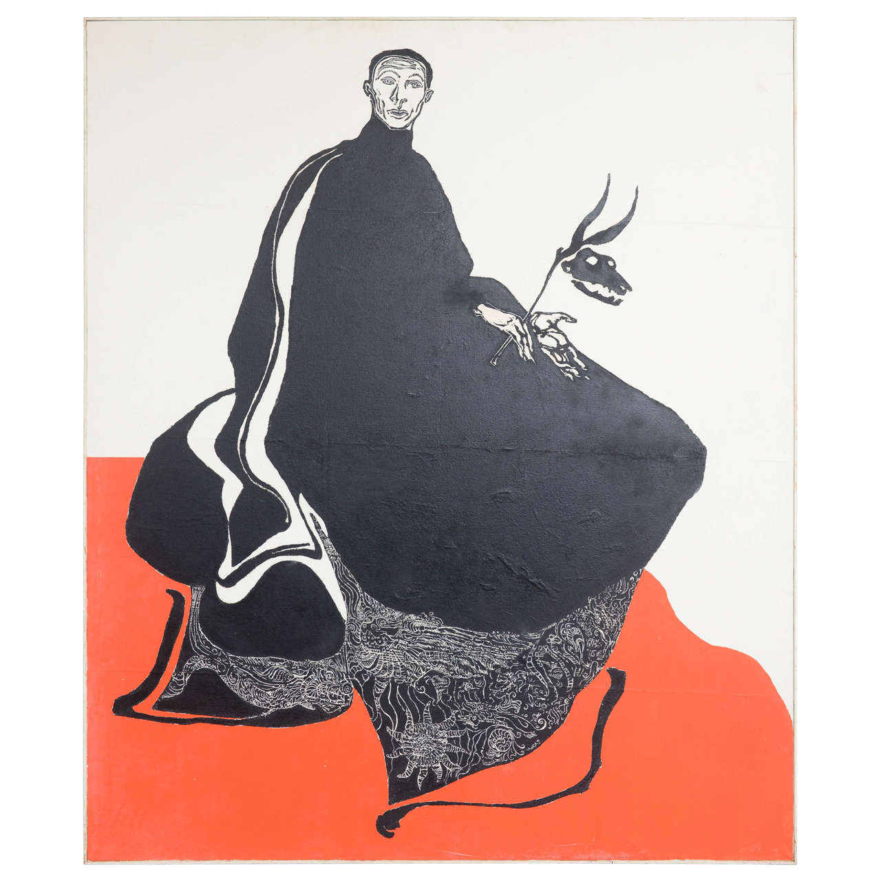 Ben Smith Woodblock Print, "Seated Figure with Mask"