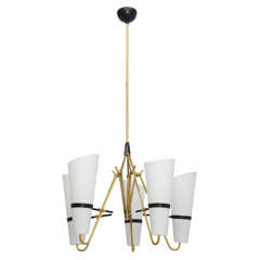 Italian Brass and Glass Chandelier in the Style of Stilnovo 2