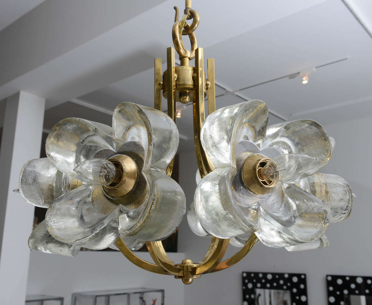 Brass Mazzega Glass Flower Chandelier