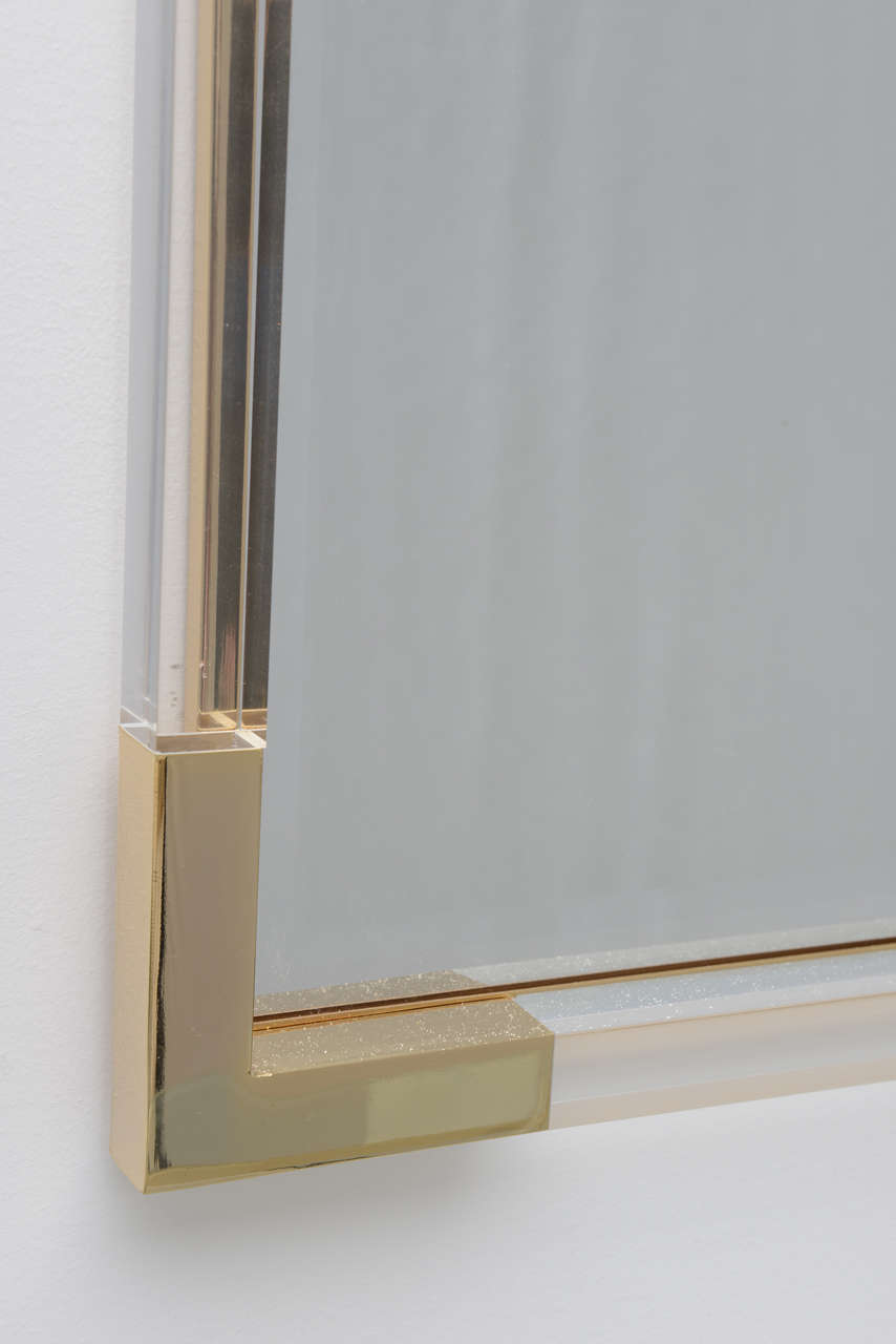 North American Lucite Mirror with Brass Corner Accents