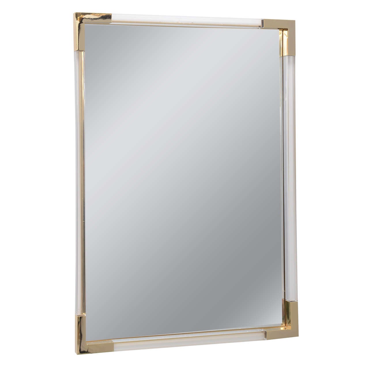 Lucite Mirror with Brass Corner Accents