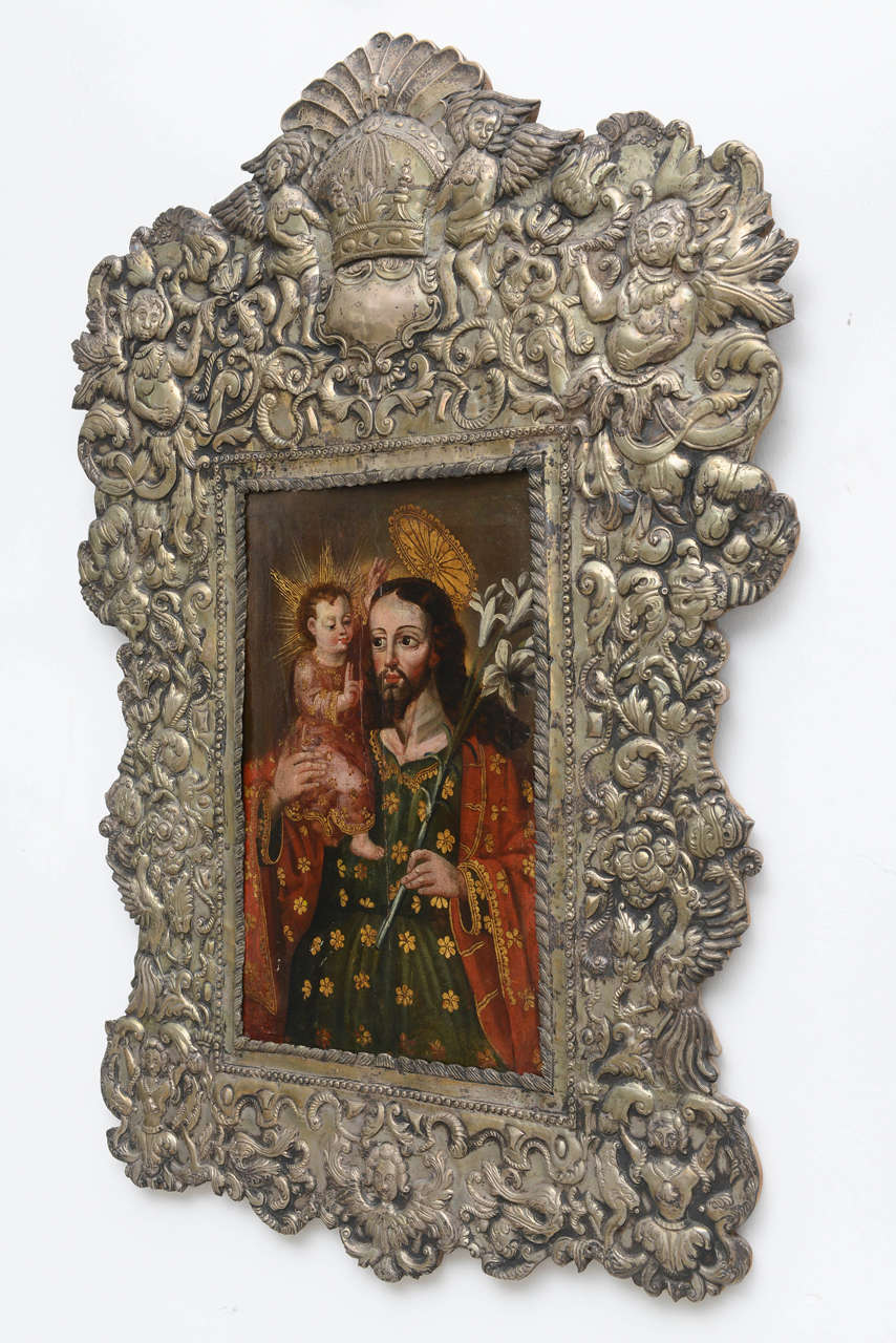 18th Century Painting Saint Joseph, Mexican Colonial Retablo at 1stdibs