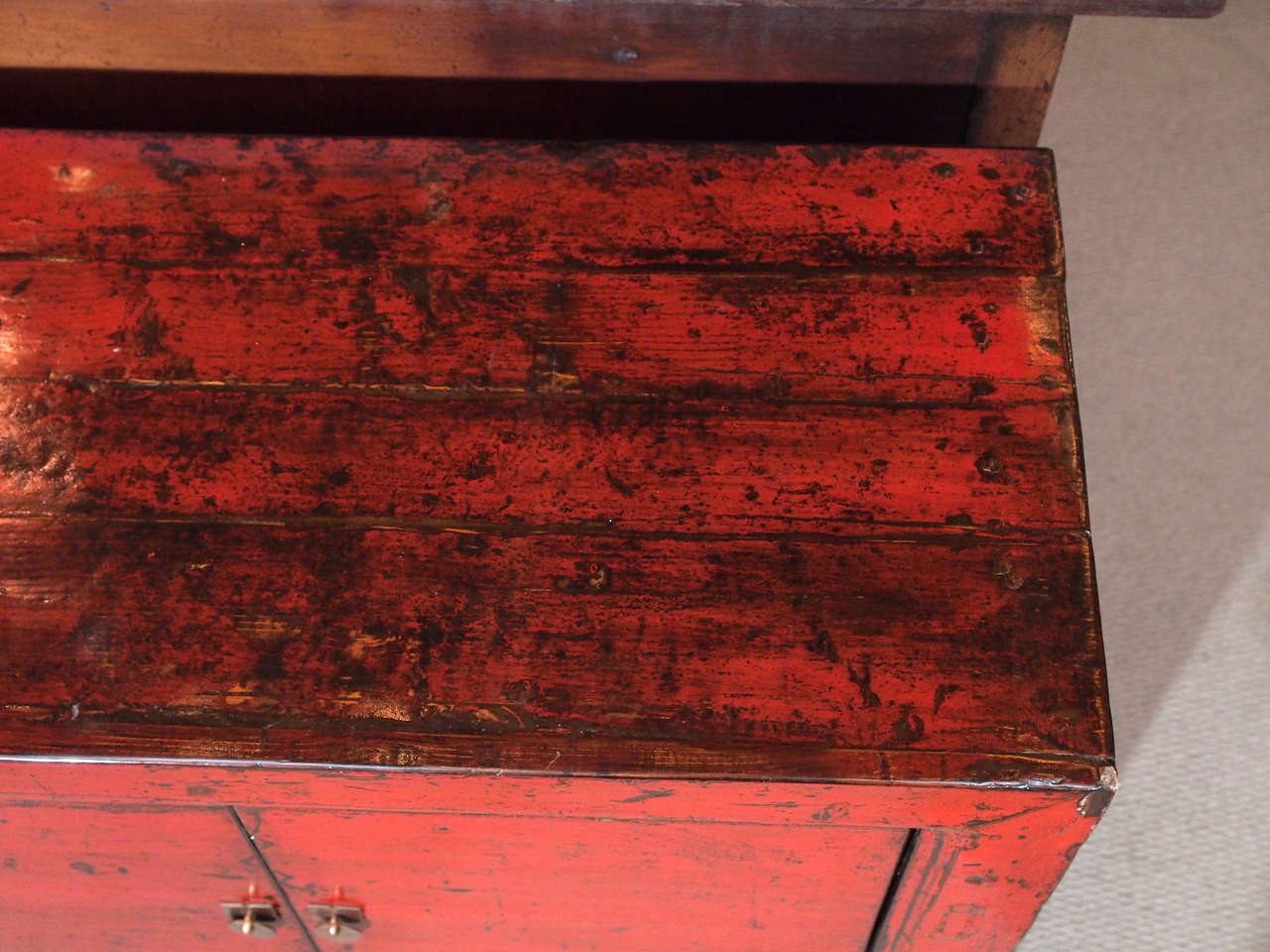 Antique Chinese Red Lacquer Four-Door Sideboard In Good Condition In New Orleans, LA