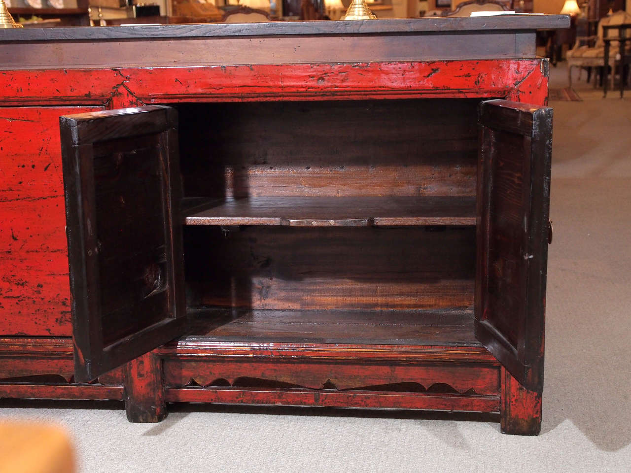 Late 19th Century Antique Chinese Red Lacquer Four-Door Sideboard