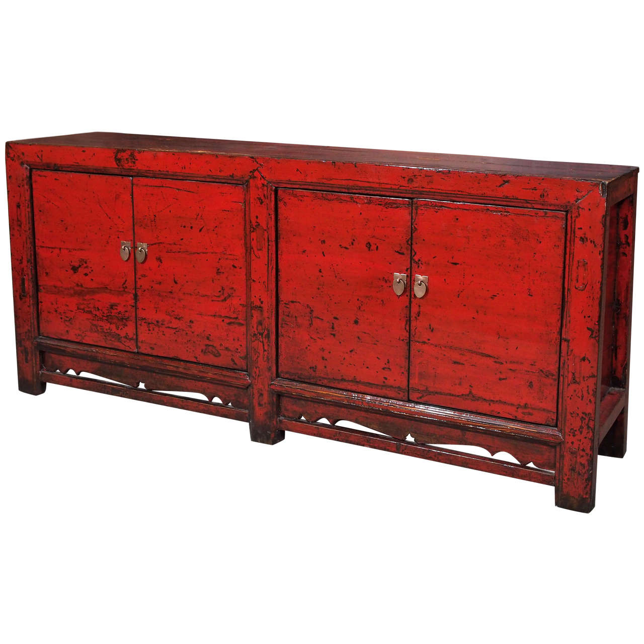 Antique Chinese Red Lacquer Four-Door Sideboard