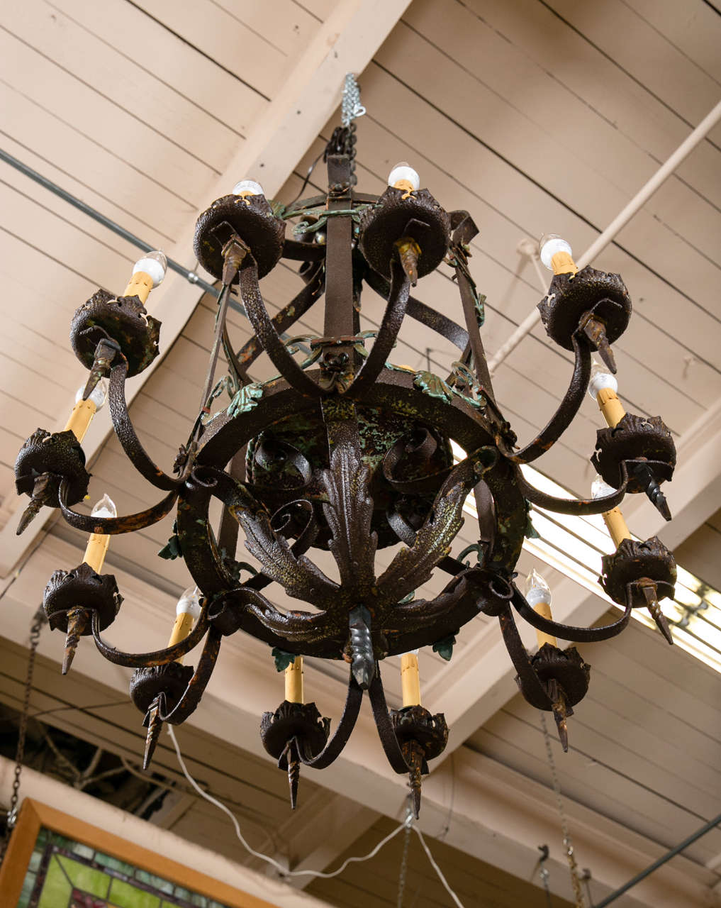 American Antique Wrought Iron Chandelier from Greenwich, CT Estate
