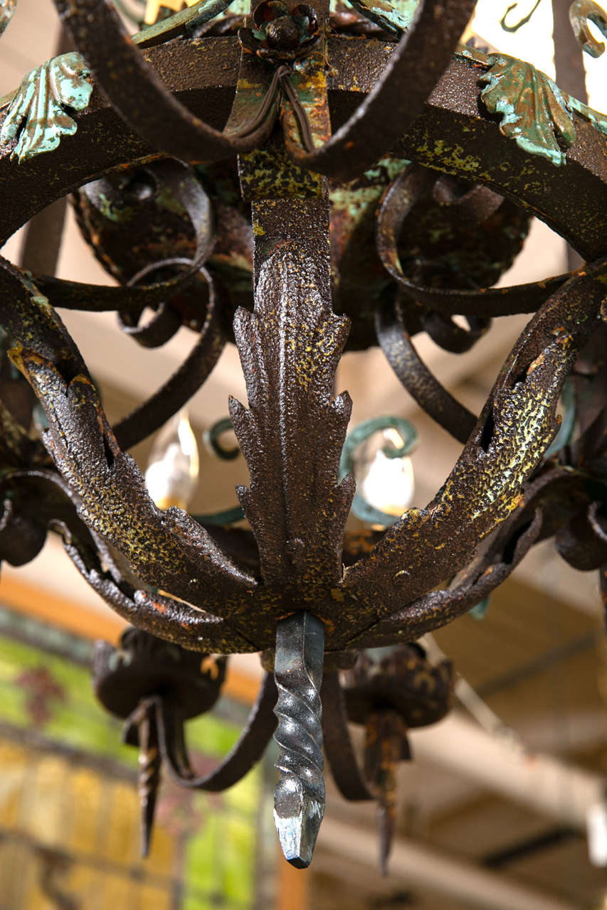 Early 20th Century Antique Wrought Iron Chandelier from Greenwich, CT Estate