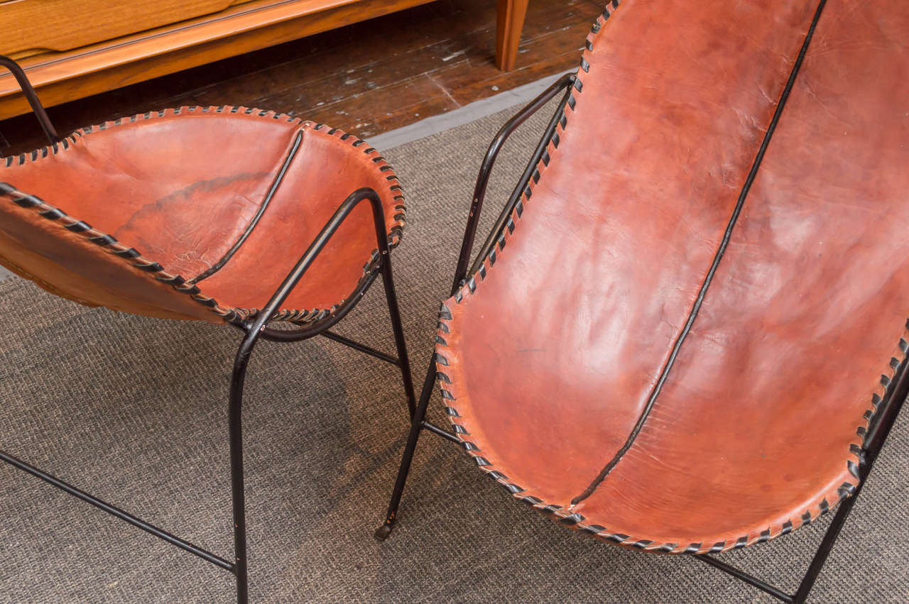 Leather Pair of Mexican Modern Chairs