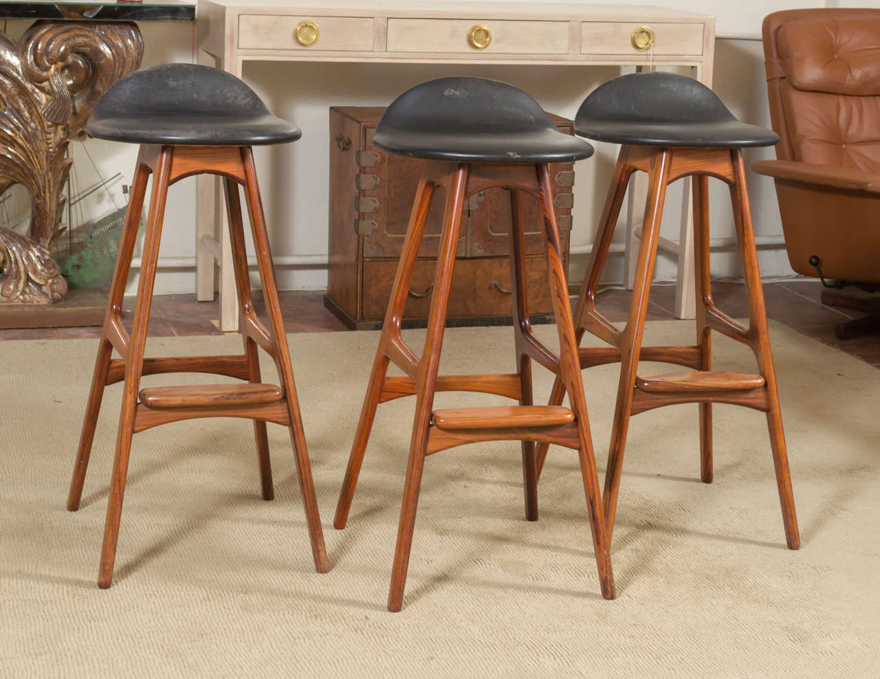 Three Rosewood Danish Barstools by Erik Buch In Good Condition In San Francisco, CA