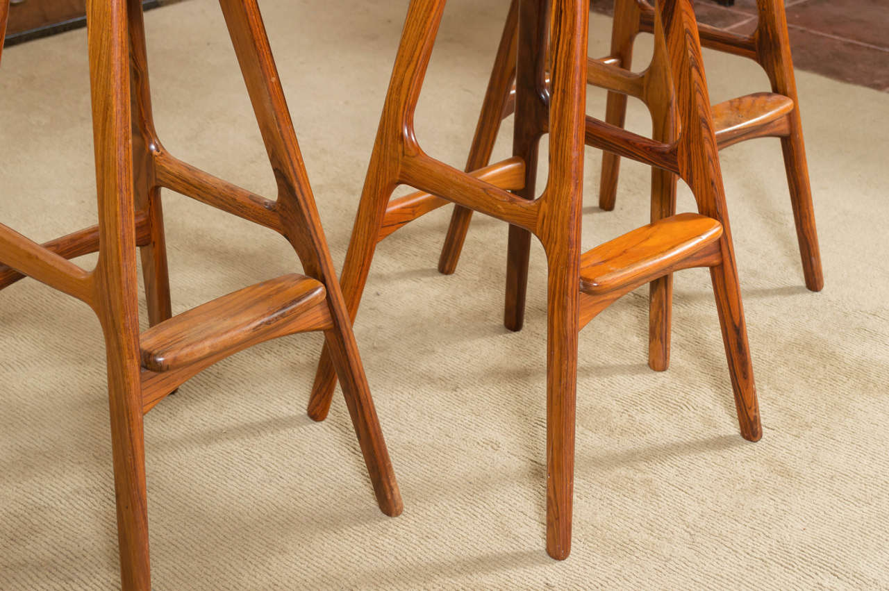 Late 20th Century Three Rosewood Danish Barstools by Erik Buch