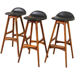 Three Rosewood Danish Barstools by Erik Buch