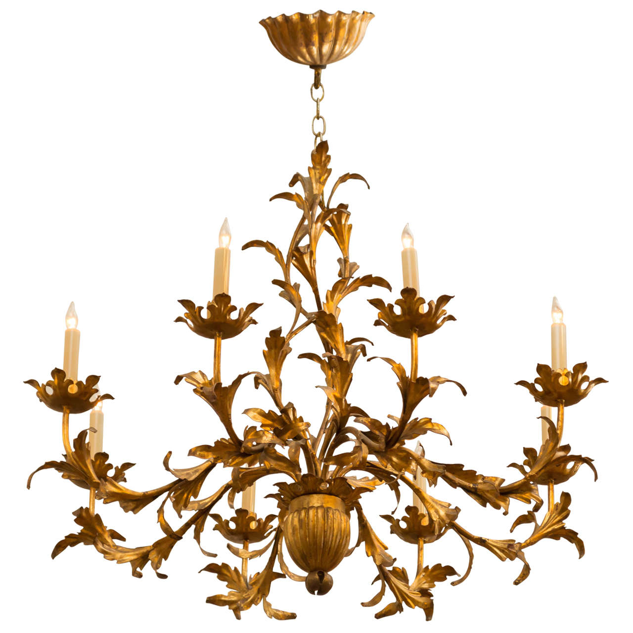 1950s Italian Gilt Tole Chandelier at 1stDibs | italian gilt chandelier