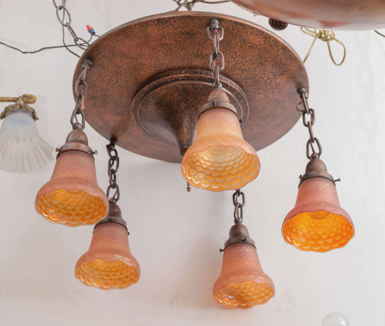 Arts & Crafts Hammered Copper Five-Arm Chandelier