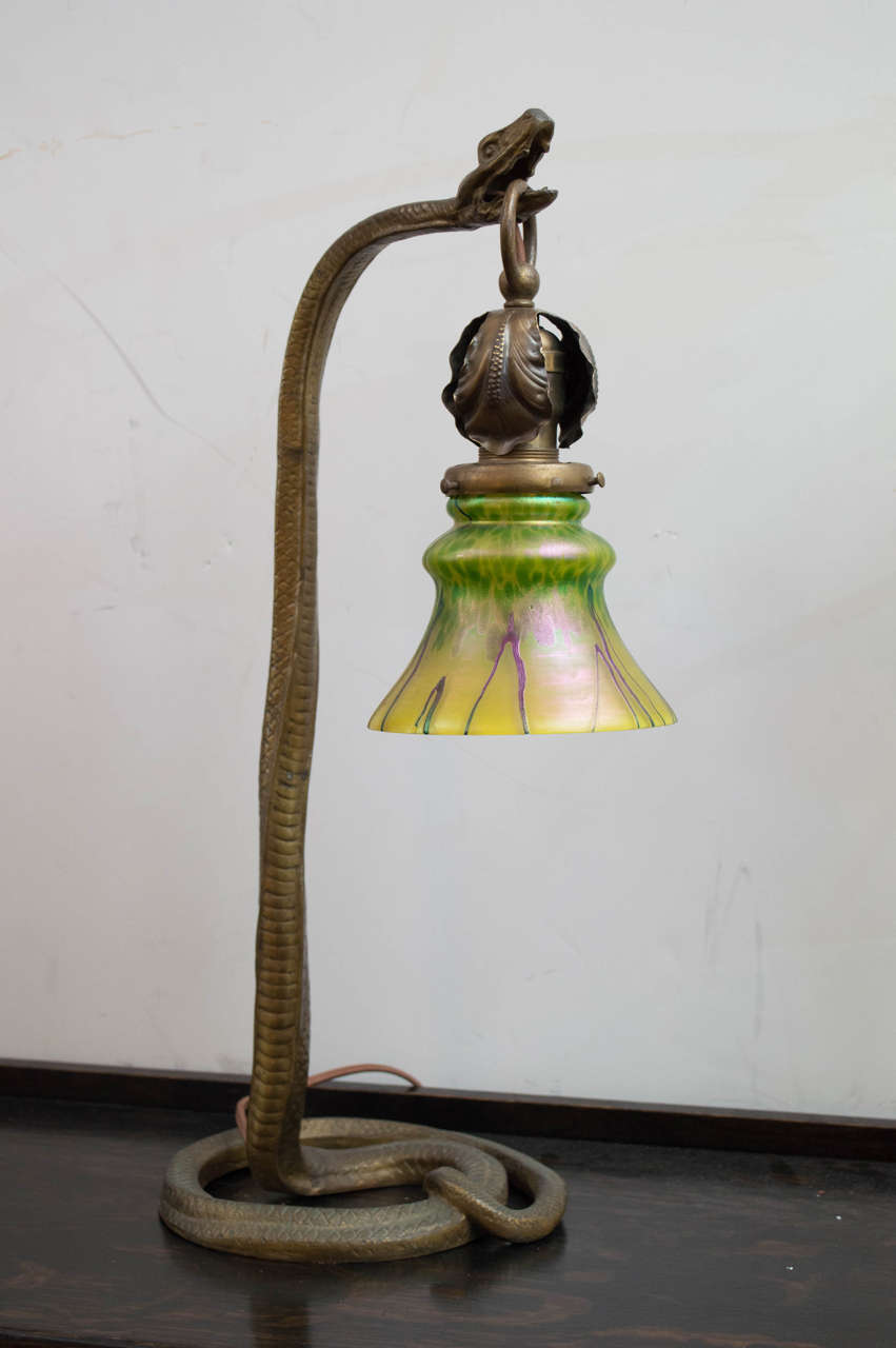 Cast Art Nouveau Lamp with Snake