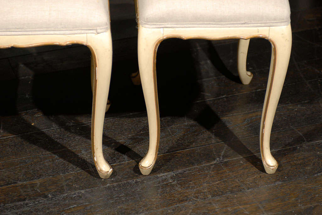 A Pair of French Vintage Louis XV Style Painted Stools with Gilt Accents 2
