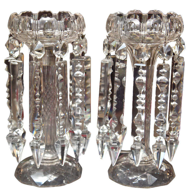 Pair of Hand Cut Crystal Lustres