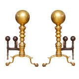 Monumental Brass & Iron 19th Century Andirons