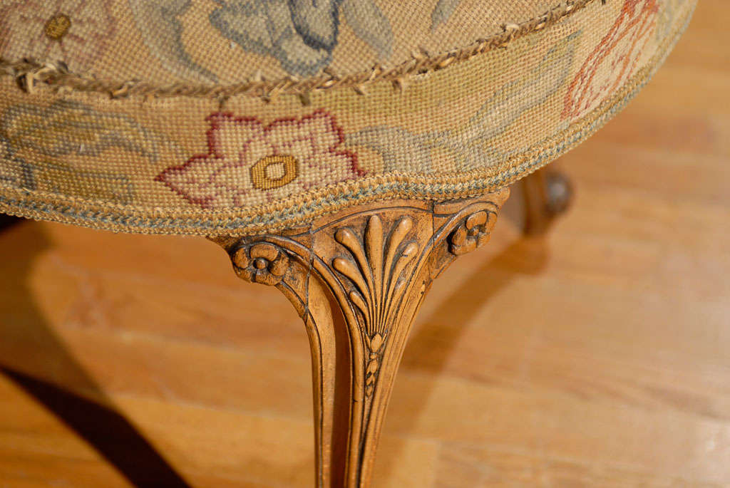 Wood French Needlepoint Bench c.1860s For Sale