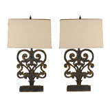 c.1890s French Iron Balustrades made into lamps
