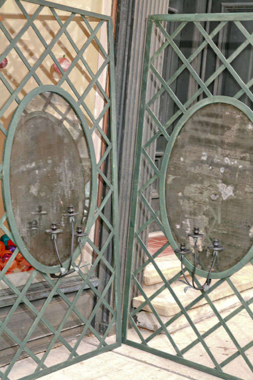 Mid-20th Century Large Lattice and Mirrored Panels with Sconses