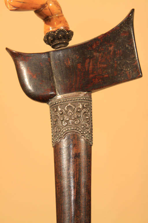 Wood Indonesian Keris Dagger with Carved Ivory Handle