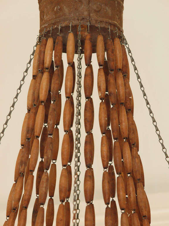 French tole and wood bead chandelier For Sale 1